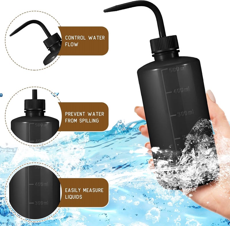 Nuogo 4 Pcs 500 ml Tattoo Wash Bottle Water Squirt Bottle Lab Squeeze Bottles for Eyelash Extensions, Tattoo Supplies, Cleaning, Succulent Watering (Black) - Image 3